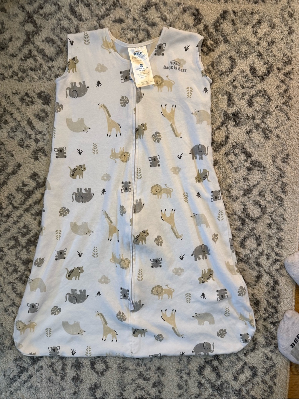 HALO Kids Sleeveless Sleepsack - White with Beige and Gray Safari Print